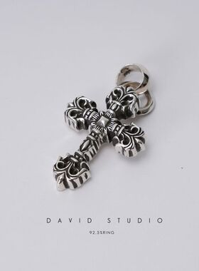 纯银火焰十字架中号项链吊坠朋克