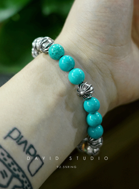 银饰天然原矿绿松石手串9