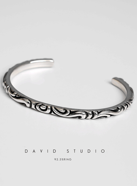 纯银做旧暗黑开口情侣手环