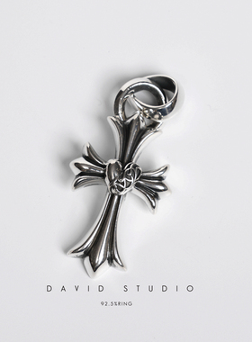 david  定制S925纯银十字架爱心情侣吊坠 潮流男款十字花项链坠