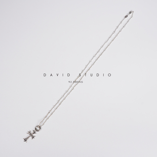 david S925纯银双面十字架做旧网红ins推荐情侣项链 女款毛衣链