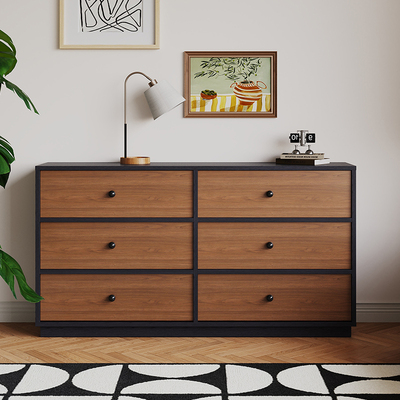 中古风实木6斗柜客厅靠墙一体储物收纳柜卧室床尾置物柜抽屉柜薄