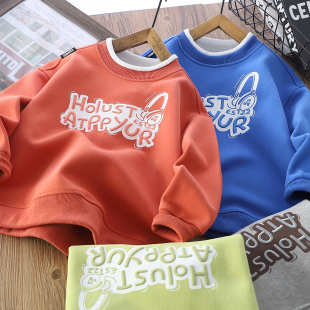 男童简约蓝色卫衣春装2026新款儿童洋气假两件清爽干净男孩上衣潮