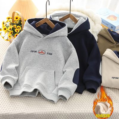 男童加绒连帽卫衣2025冬季新款