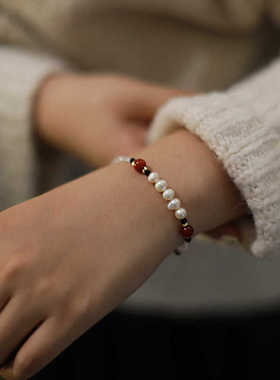 复古珍珠手链轻奢小众精致2025年新款潮玛瑙手串国风夏天配饰女款