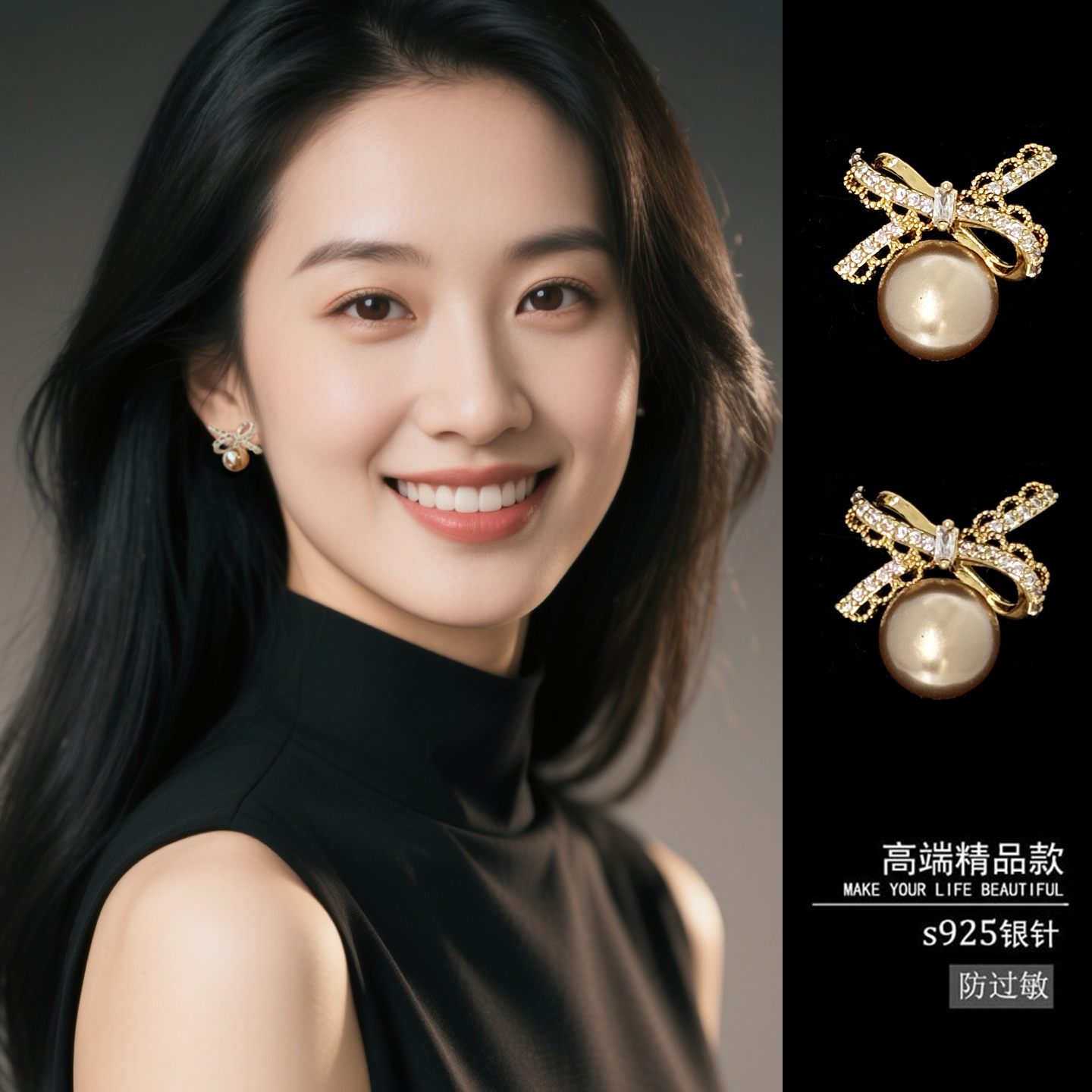 蕾丝香槟金珍珠耳钉2025新款爆款高级感超好看独特漂亮耳环耳饰女