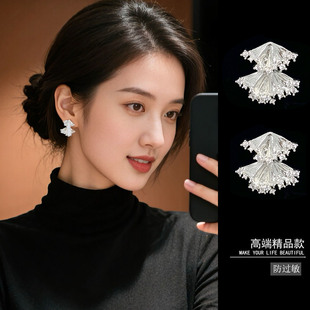 双层扇形意大利耳钉女小众设计感精致小巧视觉系耳饰个性耳夹耳环