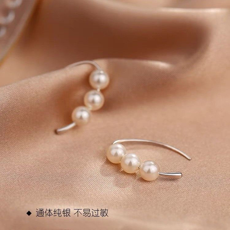 s999纯银挂钩珍珠耳环女小众银饰耳饰
