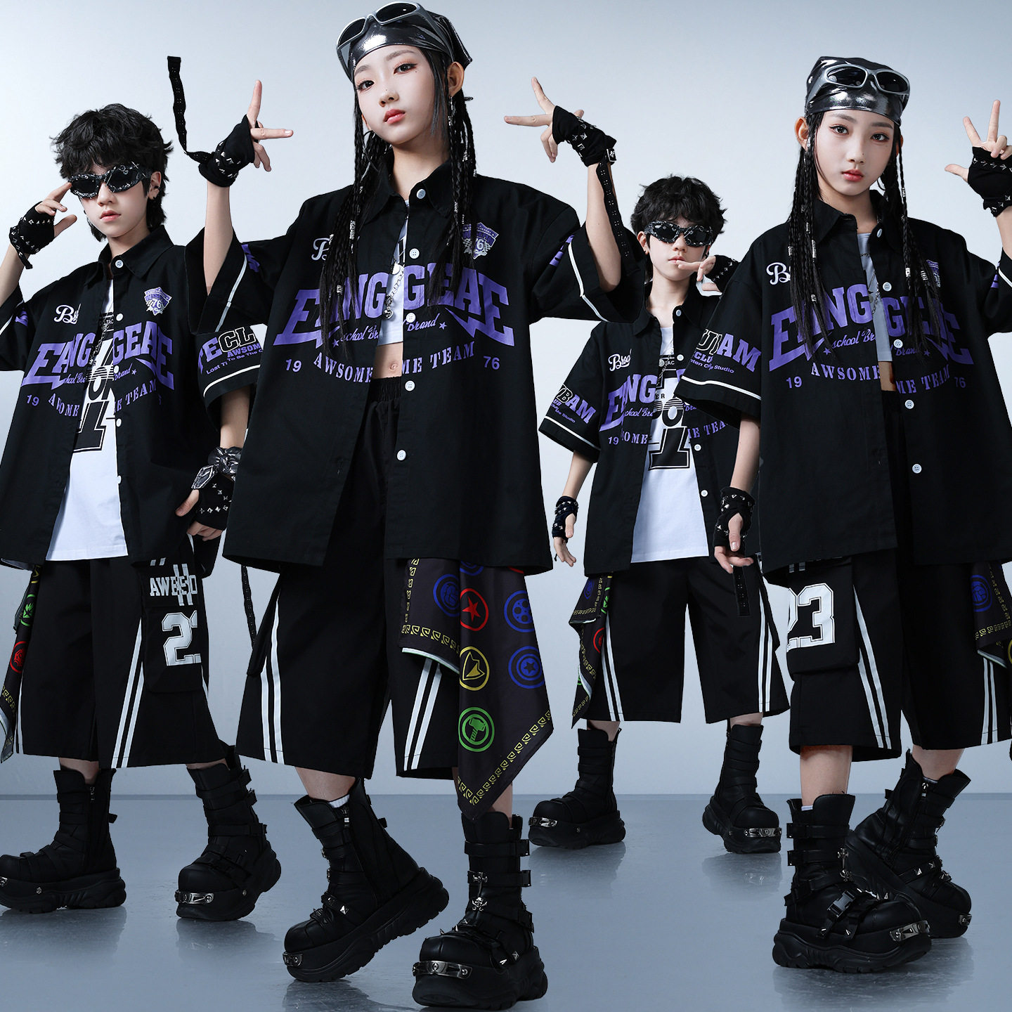 儿童美式街舞演出潮服女孩爵士舞服装男生帅气嘻哈hiphop表演套装