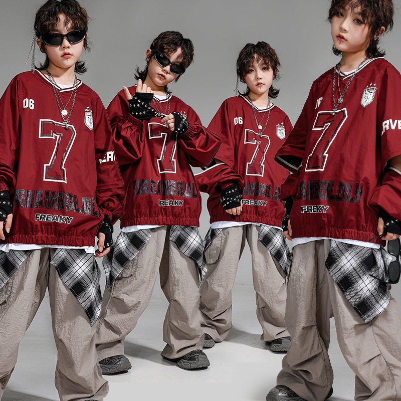 街舞儿童潮服嘻哈风卫衣跳舞裤子套装男童少儿hiphop演出服女孩子