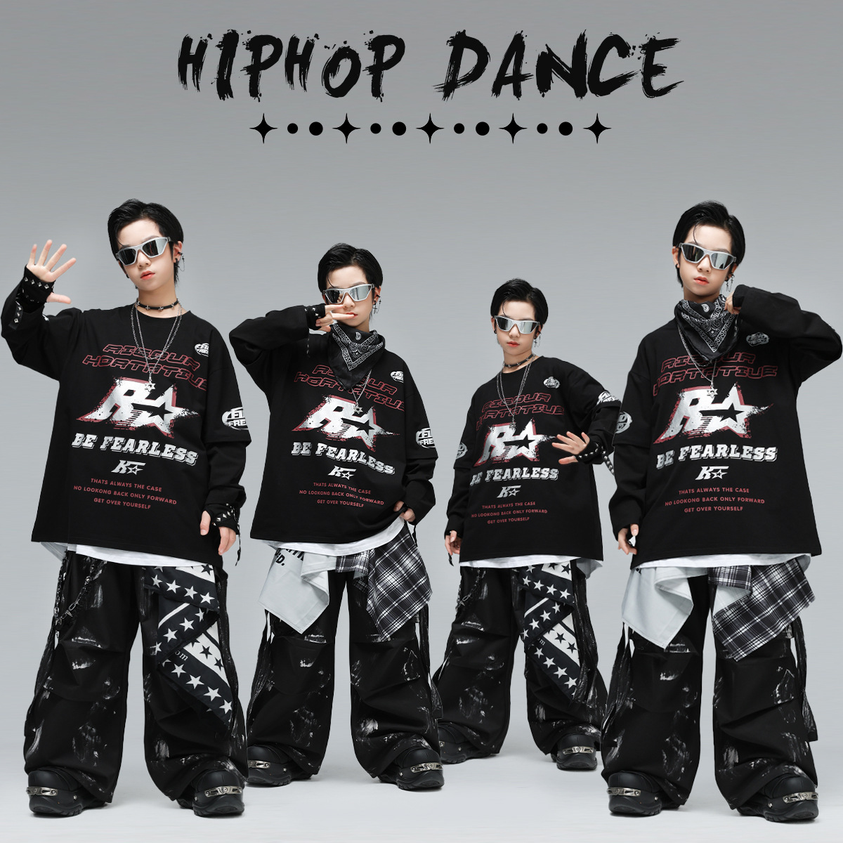 儿童街舞潮服嘻哈hiphop少儿舞台演出男童时髦套装炸街女童表演服