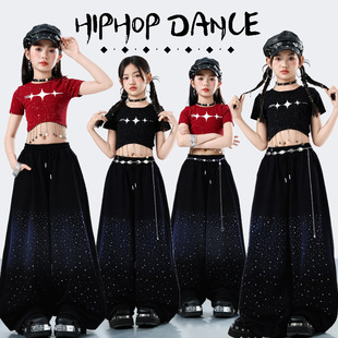 少儿嘻哈街舞走秀潮服 儿童爵士舞蹈演出服hiphop女童高腰露脐套装