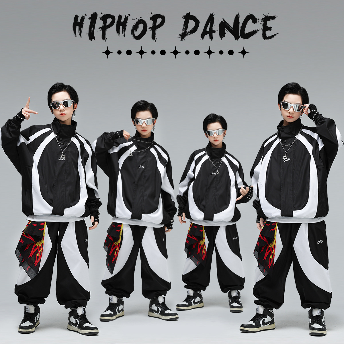 儿童街舞潮服酷帅男女童教练夹克套装少儿嘻哈hiphop舞台表演时髦