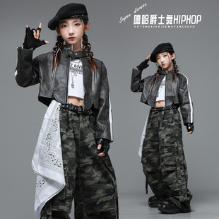 女童爵士舞演出服女孩时髦jazz工装裤女生走秀少儿潮流嘻哈皮