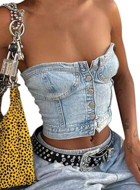 Slim waist cinched denim vest for women 女士修身束腰牛仔背心