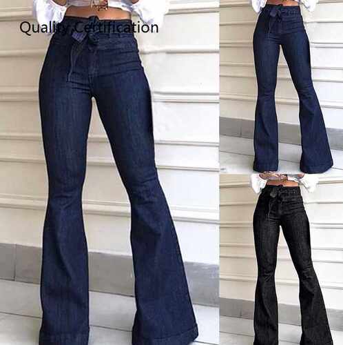 High-rise micro-elastic lace-up flared pants wide-leg jeans