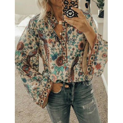 long Sleeve Loose Tops Ladies Hippie Gypsy Tunic Blouse Shir