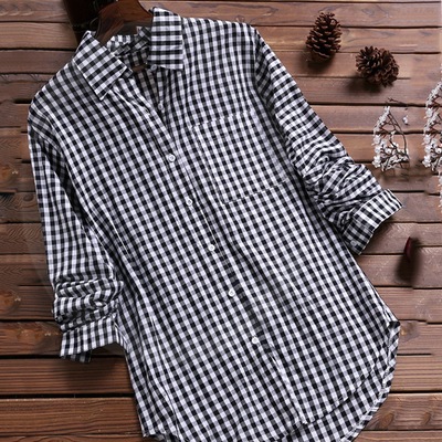 Sleeve Summer Autumn Pockets Tanic Blouse Tops Plus Size 5XL