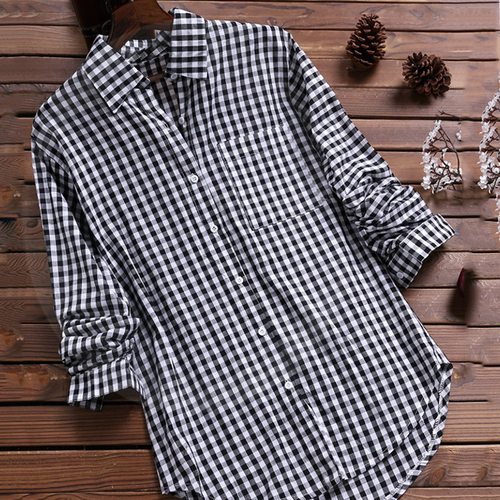 Sleeve Summer Autumn Pockets Tanic Blouse Tops Plus Size 5XL