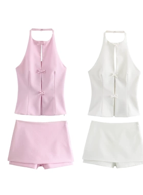 Female with neck collar and suspender 女士挂脖领纯色修身吊带