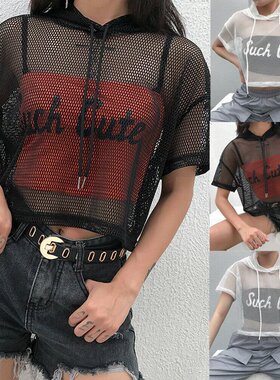 Street ins style trend perspective mesh blouse top T-shirt