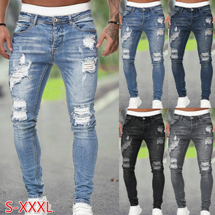 Skinny Trousers Slim Casual Outwear Ripped Biker Pants Denim