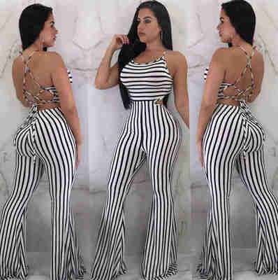 Playsuit Party Jumpsuit Sexy Striped Romper Trousers