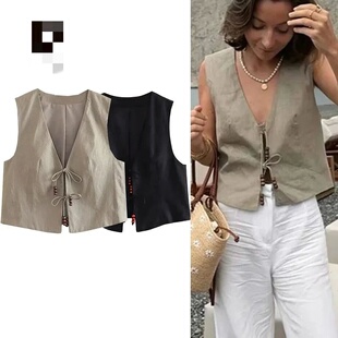 Women color V领纯色无袖 背心女 solid vest neck sleeveless