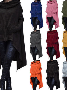 Fashion Big Pocket Pullovers Irregular Hoodie Ladies Tops