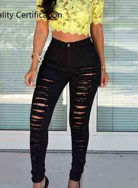 Jeans Sexy Hole Jeans White Black Mid Waist Pencil Jeans