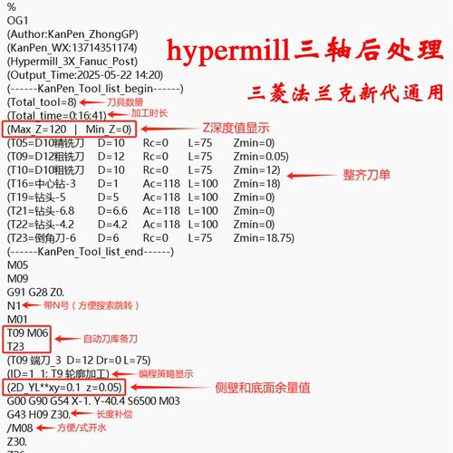Hypermill_3X带刀单带深Z值后处理带侧壁值/三轴通用后处理/K8