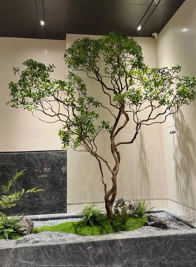 实景马醉木楼梯下造景仿真绿植酒店橱窗假树别墅天井室内景观装饰