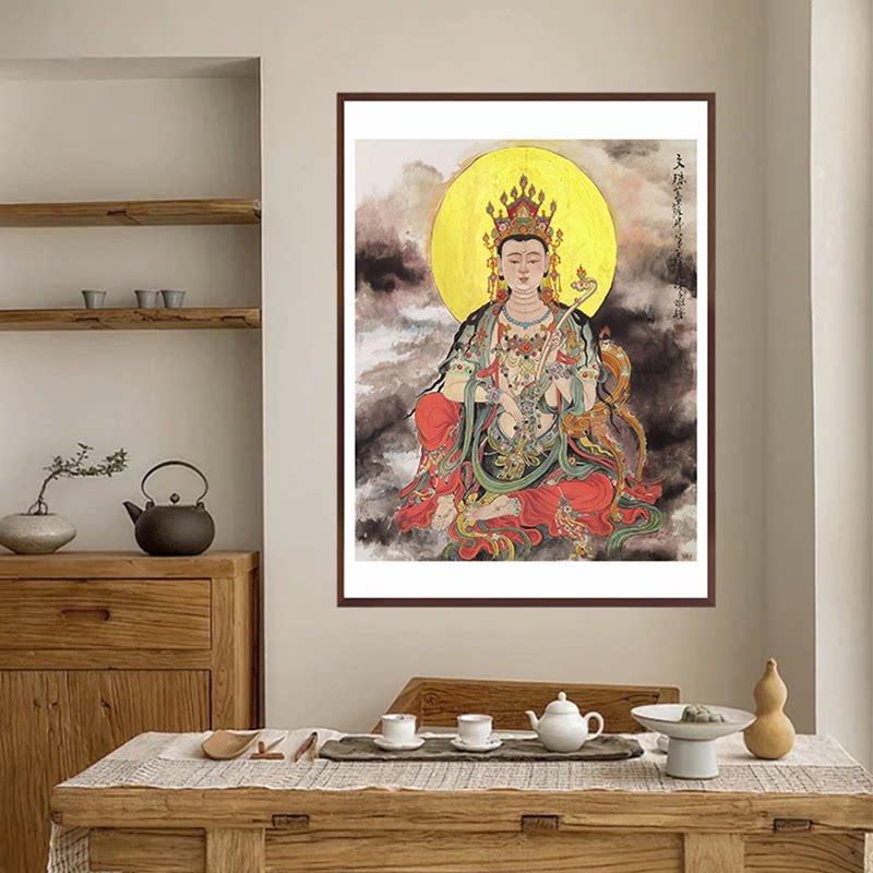 手绘观音国画客厅走廊茶室挂画现代禅意玄关中式天殊菩萨装饰画