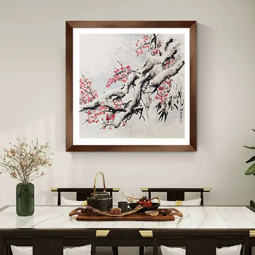 新中式手绘国画梅花图客厅玄关装饰画水墨喜上眉梢沙发背景墙挂画