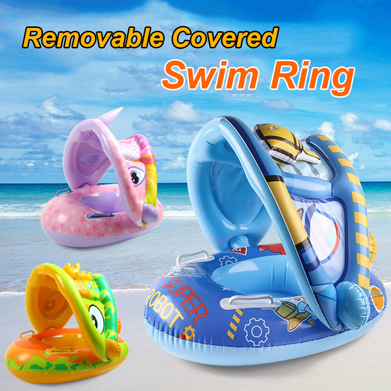 Inflatable Baby Swim Ring Seat Floating Sun Shade Toddler Sw