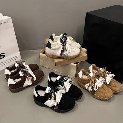 日本品质德训鞋女款2025秋季内增高防滑阿甘鞋高级感流苏鸳鸯鞋带