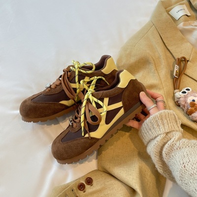 日本品质张婧仪同款怪诞星球复古撞色德训鞋女鞋2025秋新款厚底女