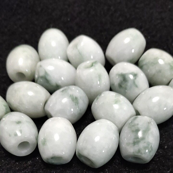 翡翠A货缅甸玉飘花路路通大孔米珠diy路路通散珠手链项链串珠子