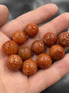 红翡翠玉回纹珠玉石散珠柿子红龙珠手链项链隔珠diy饰品配件圆珠
