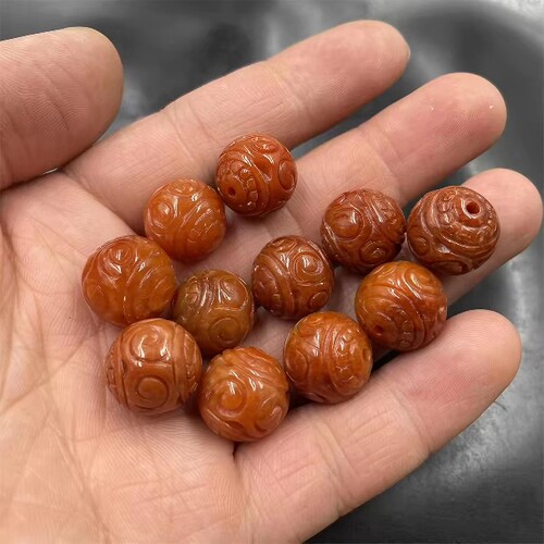 红翡翠玉回纹珠玉石散珠柿子红龙珠手链项链隔珠diy饰品配件圆珠