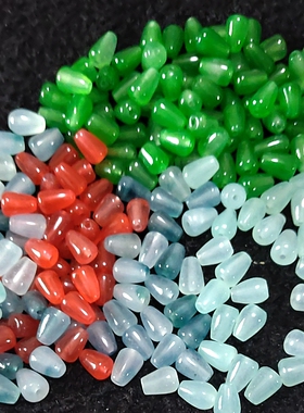 6*9飘蓝花巴山翠玉水滴散珠绿色通孔玉珠子紫色水滴DIY饰品配件