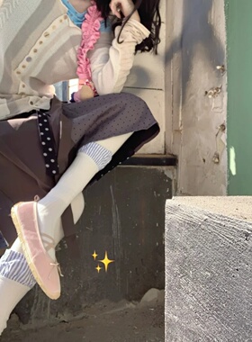lolita竖条ins风短袜花边中筒袜