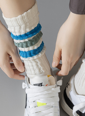 3双装 秋冬白色条纹滑板运动可堆