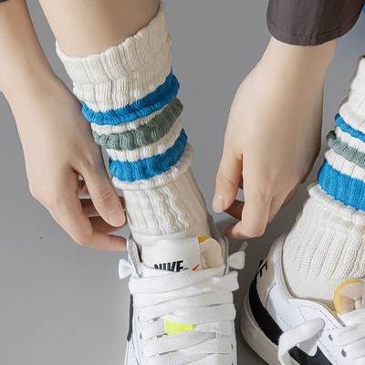 3双装 秋冬白色条纹滑板运动可堆