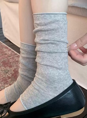 首尔街头2026夏季灰色堆堆袜女卷边半掌袜套中筒踩脚芭蕾风腿套DF