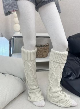 百分百的喜欢2026早春加厚保暖韩系粗线麻花套翻边堆堆纯色腿套DF
