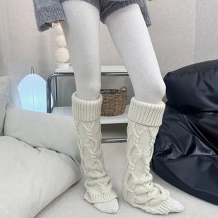 百分百 喜欢2026早春加厚保暖韩系粗线麻花套翻边堆堆纯色腿套DF