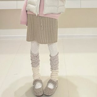 叠穿美学2025冬麻花竖纹彩点拼接袜套保暖护膝针织高筒袜腿套靴套