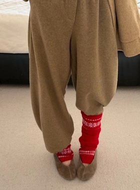 2026春氛围感红色费尔岛雪花提花ins堆堆袜套针织宽松靴套腿套DF