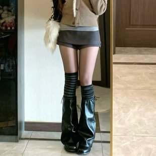 显瘦长筒袜女 2025冬复古条纹过膝保暖大腿袜简约时尚 温柔 滤镜